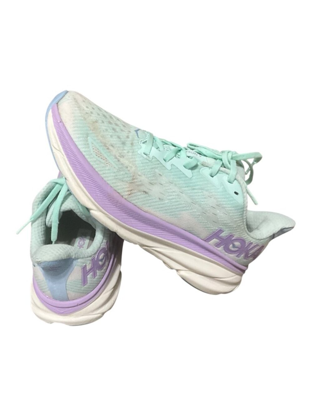 Hoka Clifton Running Shoes Mint Green & Lavender Size 9B Lightweight & Cushioned